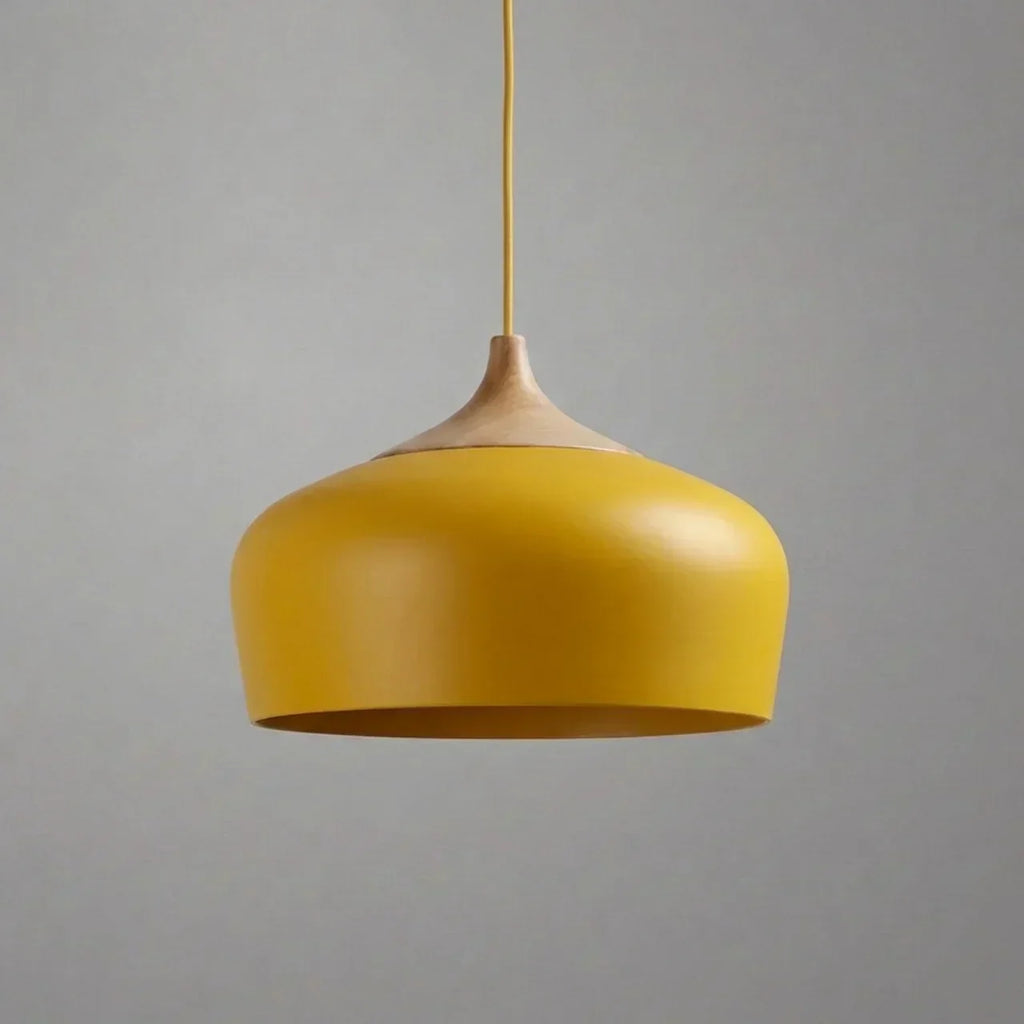 Geometric Sculptural Pendant Light With Metal Shade And Wood Accent For Modern Interiors