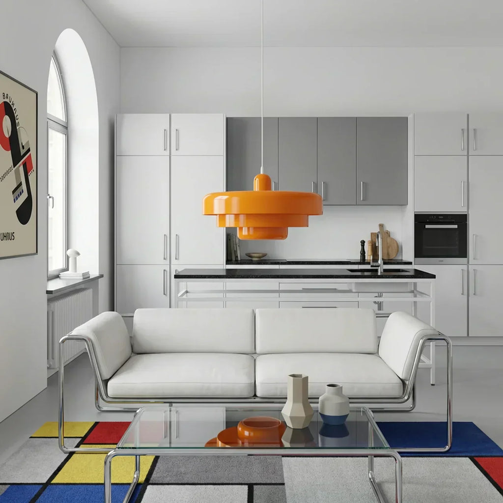 Bauhaus Style Pendant Light With Tiered Glass Elements For Ceiling Installations Diffused Ambient Lighting