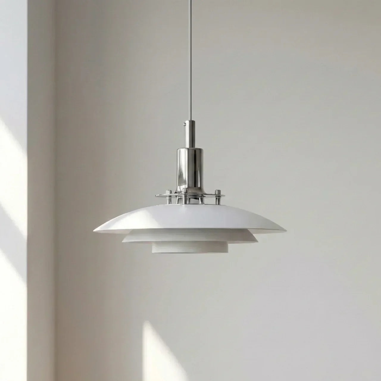 Danish Modern Tiered Pendant Light With Layered Metal Shade For Soft Downward Ambience