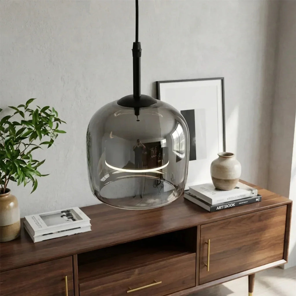 Modern Pendant Light With Smoked Glass Shade And Integrated LED For Ceiling Mount In Modern Homes And Offices