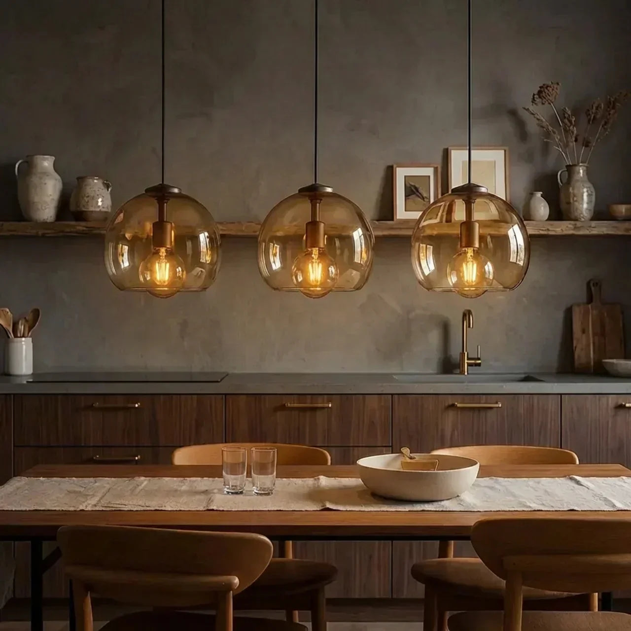 Glass Pendant Light With Multiple Shades For Ceiling Mount Over Dining Tables And Islands Round Canopy Or Linear Canopy
