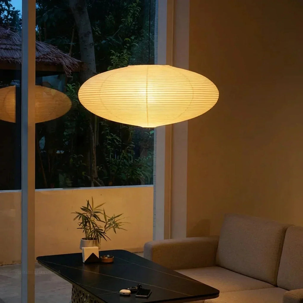 Rice Paper Pendant Light With Oval Shade For Indoor Ceiling Installations Ideal For Living Rooms And Hallways