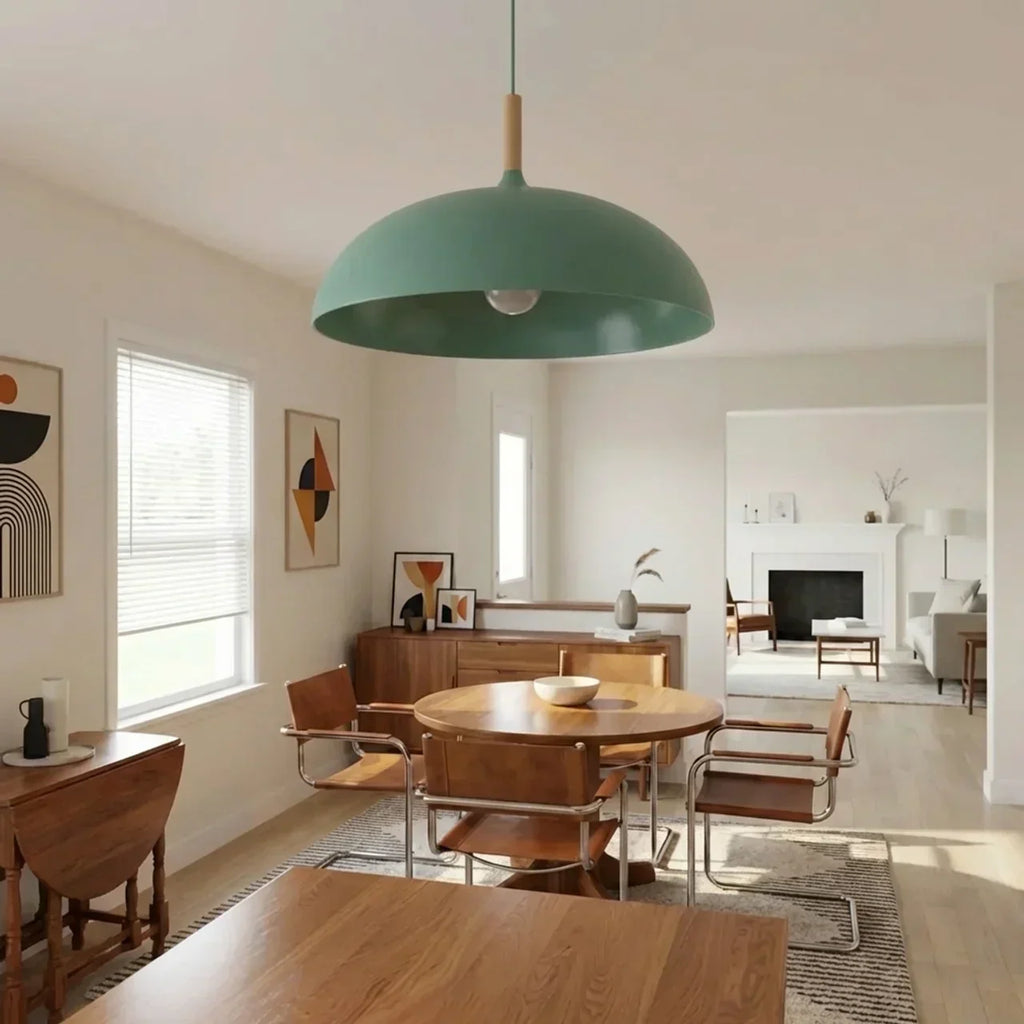 Geometric Sculptural Pendant Light With Metal Shade And Wood Accent For Modern Interiors