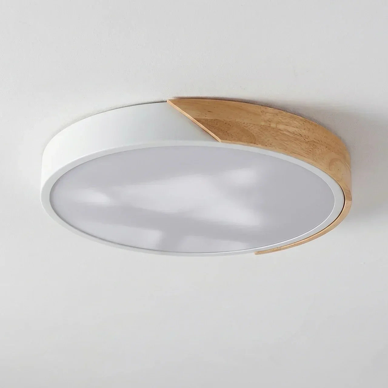 Round Wood Ceiling Light With LED Design And Flush Mount Style For Modern Indoor Living