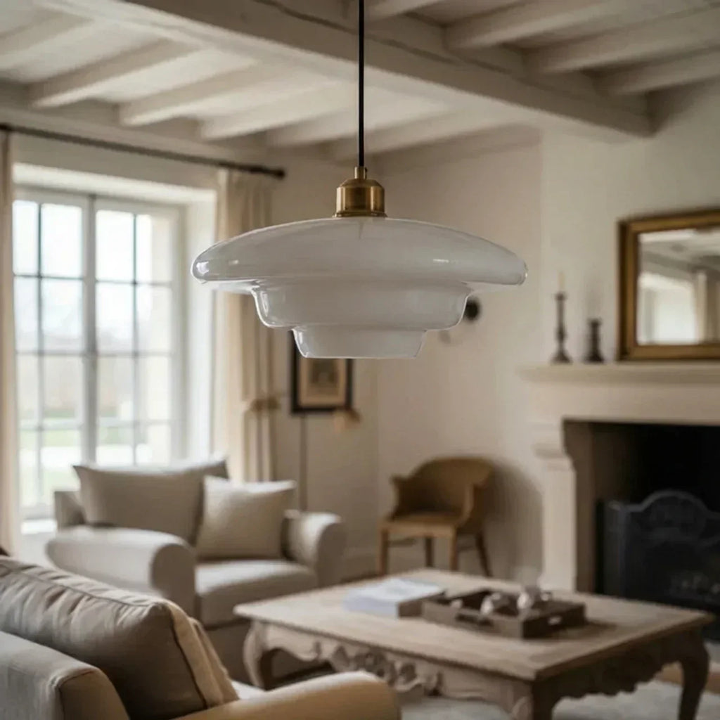 Antique Style Glass Pendant Ceiling Light With Brass Finish Suspension For Interiors