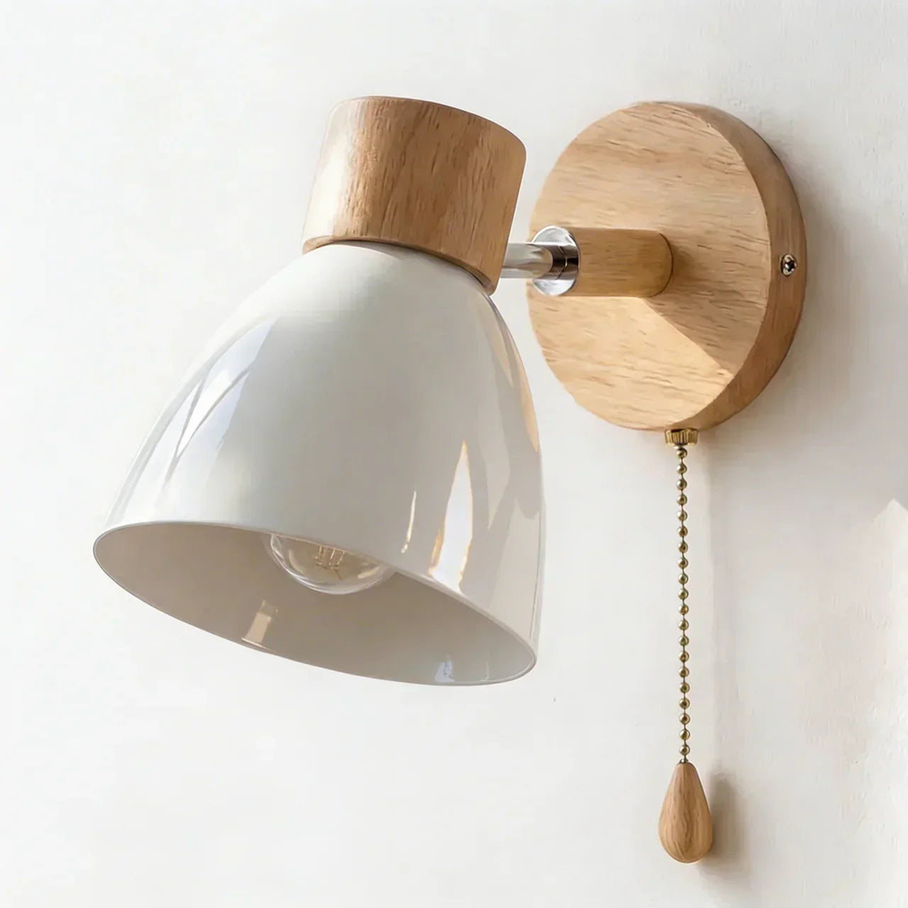 Wood and Metal Wall Sconce Light With Adjustable Shade for Indoor Living Rooms and Bedrooms