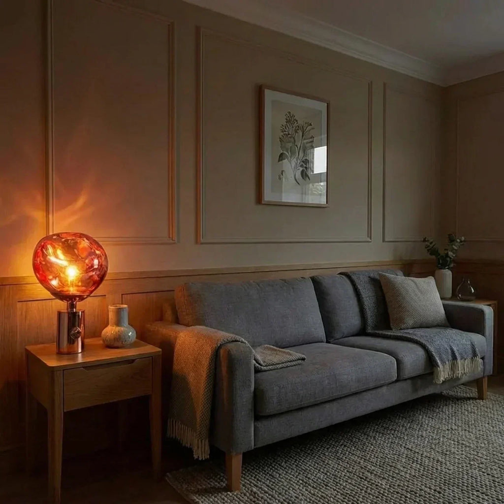 Table Lamp With Sculptural Molten Shade In Melted Acrylic Finish For Indoor Ambient Lighting
