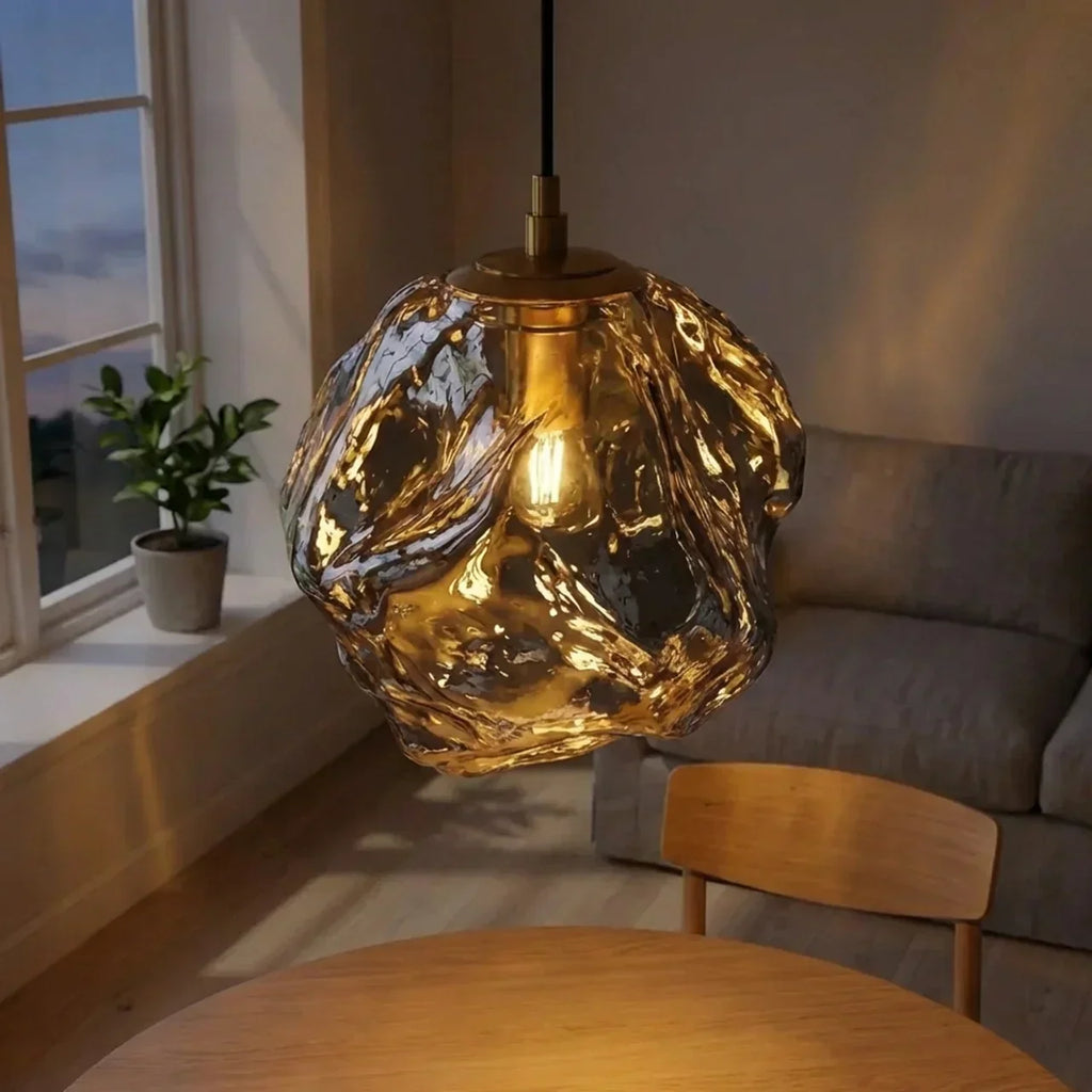 Sculptural Pendant Light With Lava Glass Organic Look For Indoor Ceilings In Modern Interiors