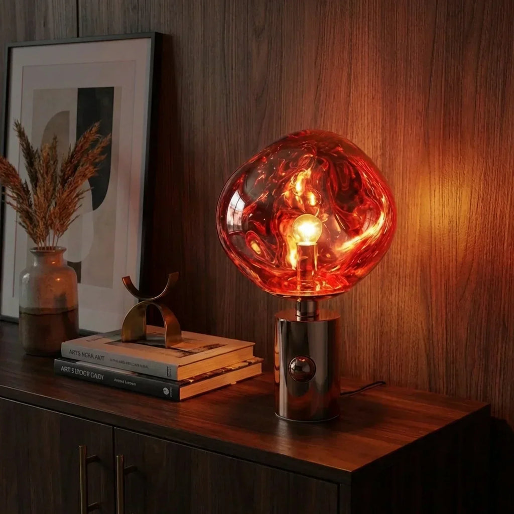 Table Lamp With Sculptural Molten Shade In Melted Acrylic Finish For Indoor Ambient Lighting