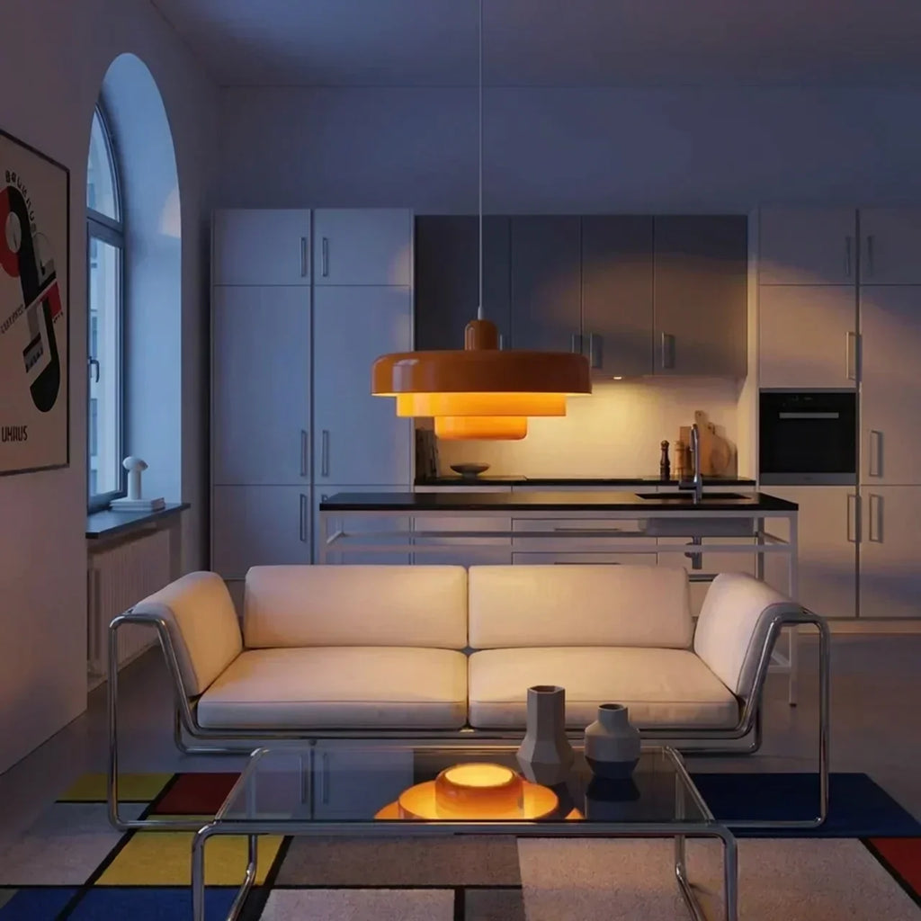 Bauhaus Style Pendant Light With Tiered Glass Elements For Ceiling Installations Diffused Ambient Lighting