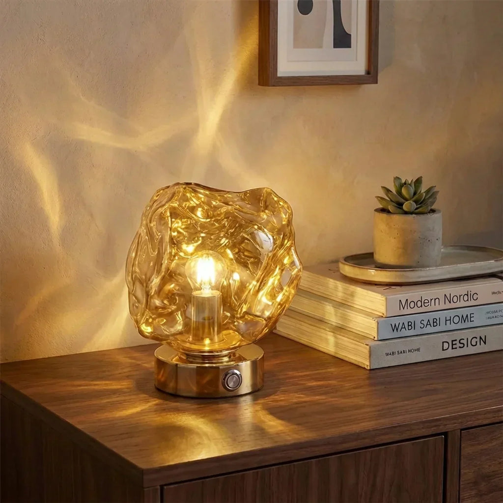 Molten Style Lava Glass Table Lamp With Sculptural Shade For Indoor Ambient Lighting And Contemporary Decor
