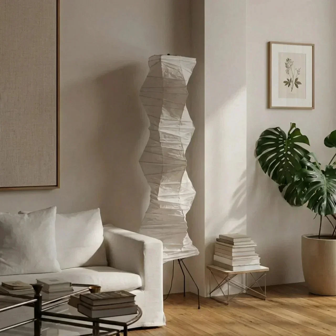 Nimbus And Helix Floor Lamp With Rice Paper Shade And Sculptural Layered Design For Ambient Glow