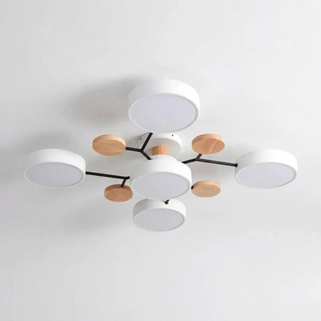 Branching Ceiling Light Fixture Featuring Wood Accents For Modern Living Spaces And Warm Ambience