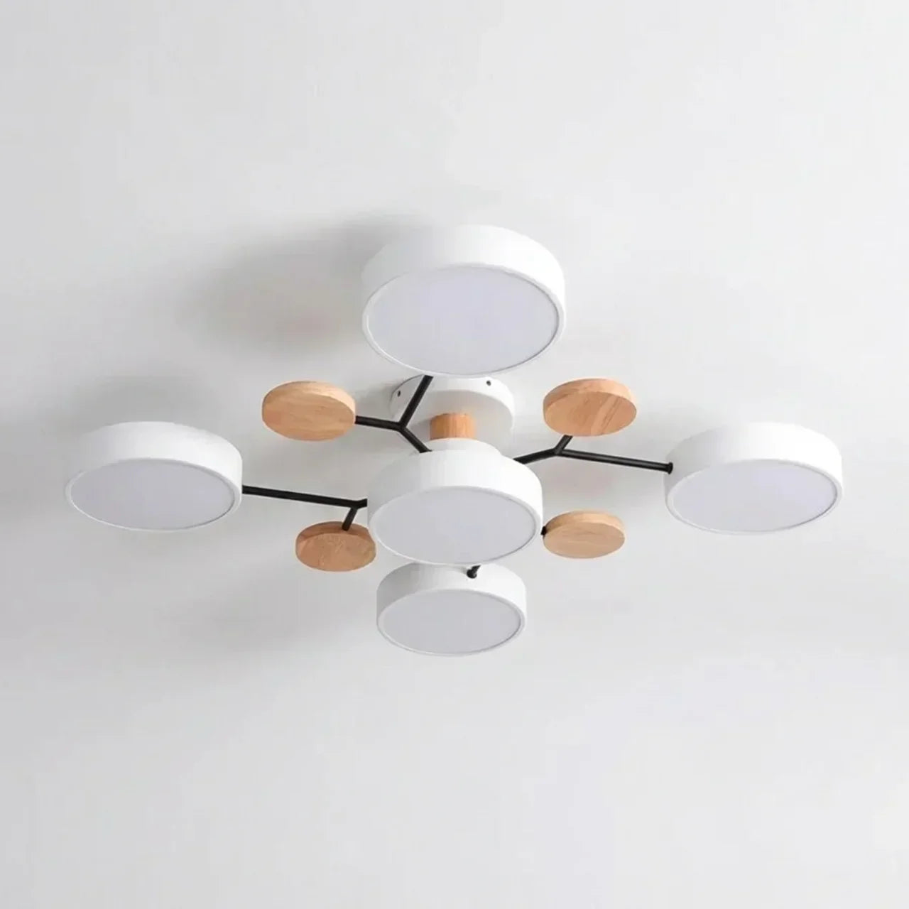 Branching Ceiling Light Fixture Featuring Wood Accents For Modern Living Spaces And Warm Ambience
