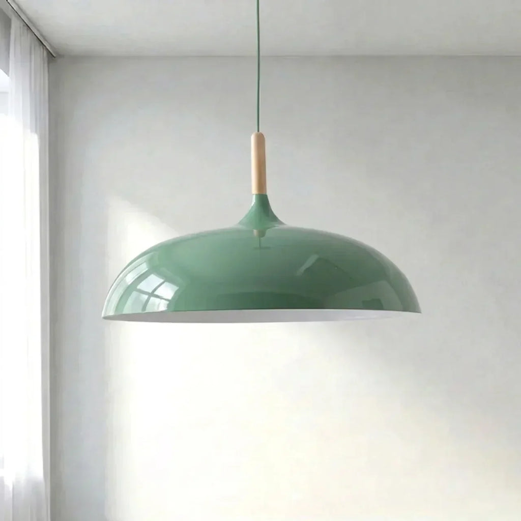 Geometric Sculptural Pendant Light With Metal Shade And Wood Accent For Modern Interiors