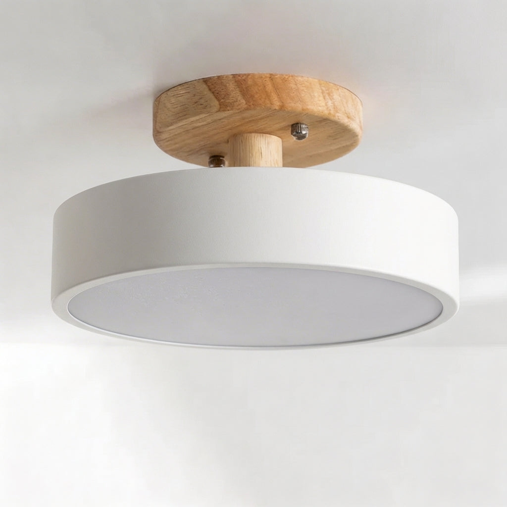 Wood Round Semi Flush Mount Ceiling Light With Integrated LED And Acrylic Diffuser