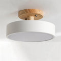 Wood Round Semi Flush Mount Ceiling Light With Integrated LED And Acrylic Diffuser