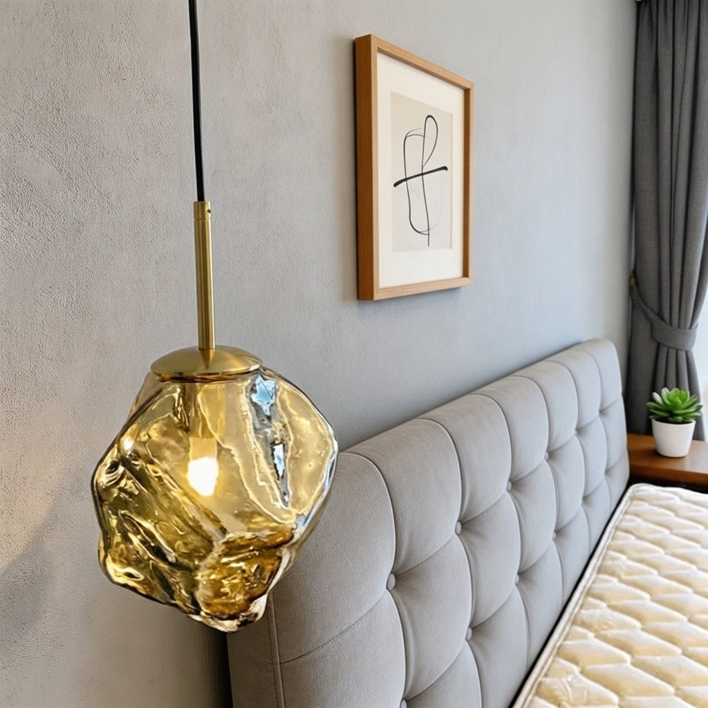 Molten Glass Hanging Light With Sculptural Shade For Modern Interiors And Warm Ambience
