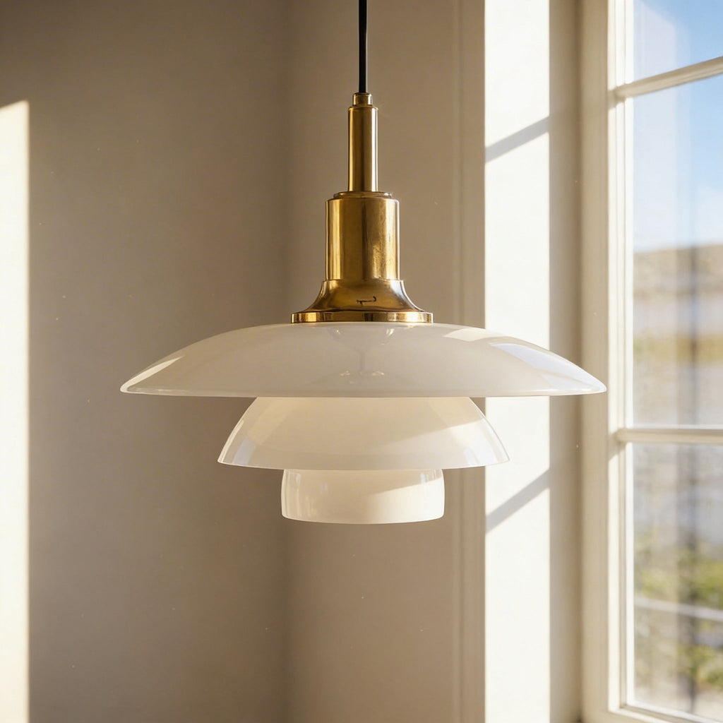 Danish Layered Pendant Light With Glass Shade For Soft Downward Illumination In Living Rooms