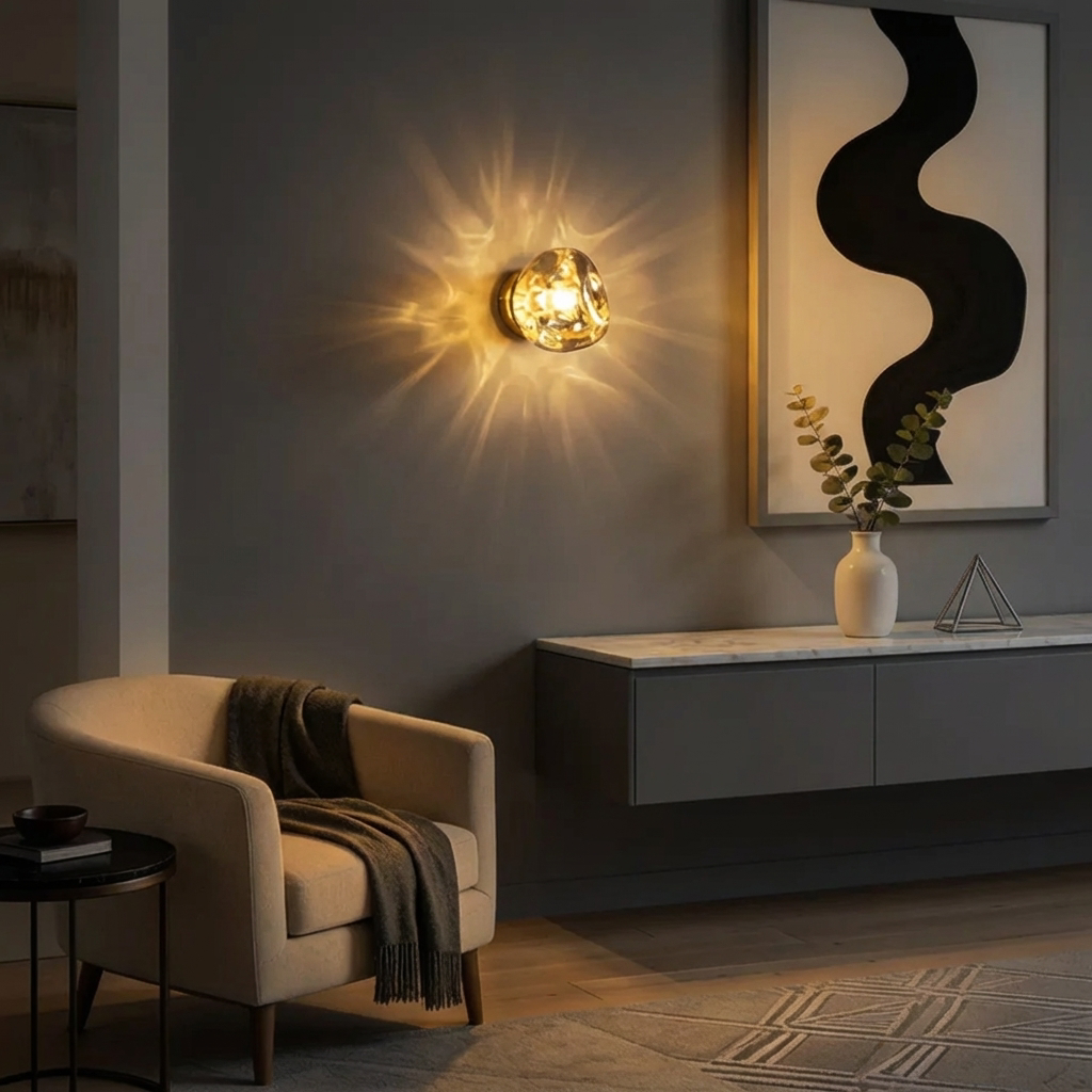Wall Light With Sculpted Melted Acrylic Shade For Indoor Ambient And Accent Lighting