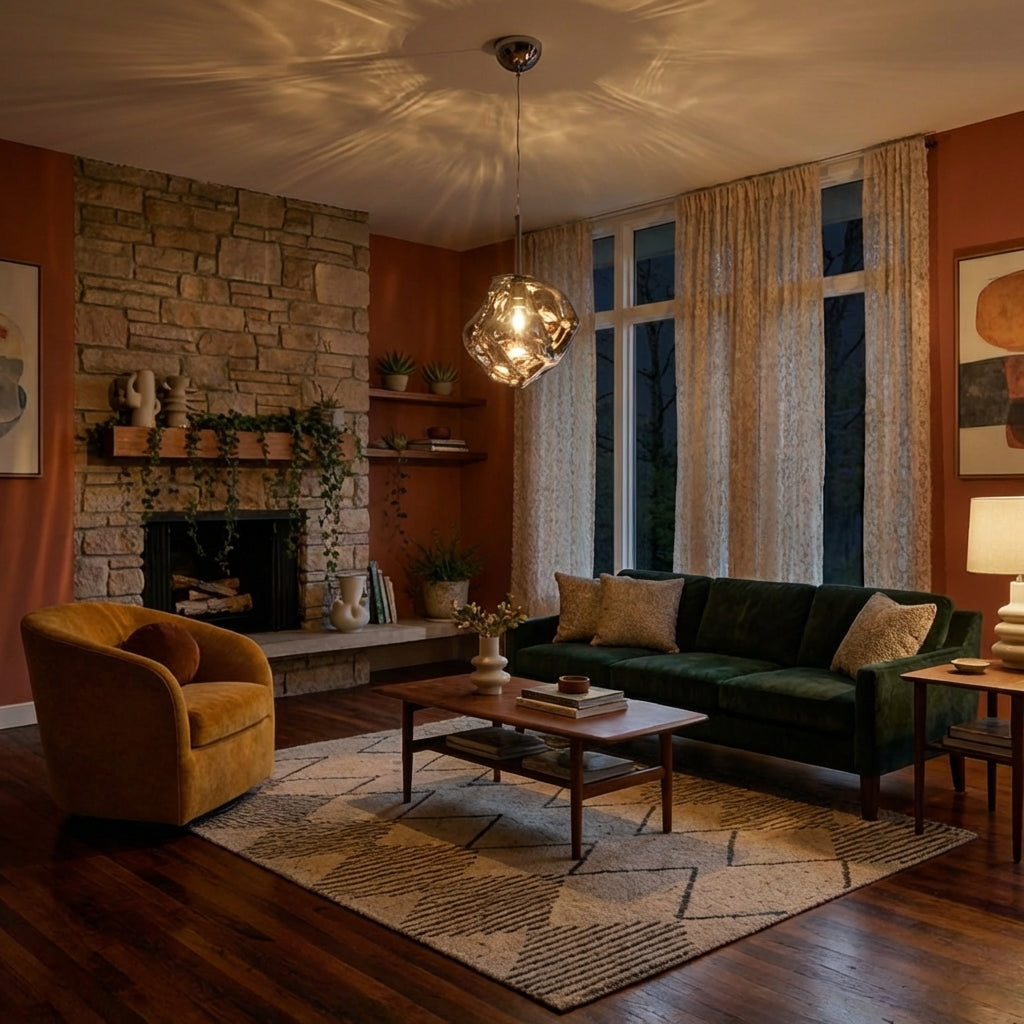 Molten Glass Hanging Light With Sculptural Shade For Modern Interiors And Warm Ambience