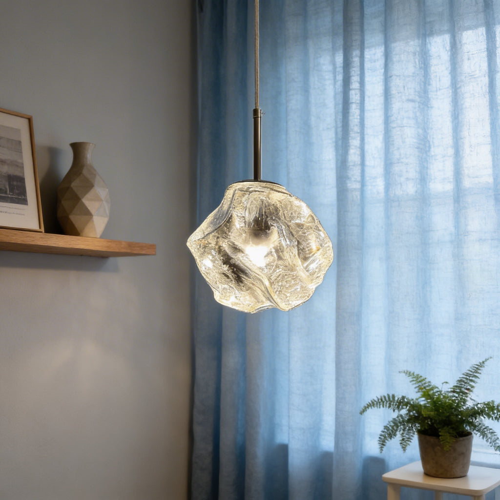 Molten Glass Hanging Light With Sculptural Shade For Modern Interiors And Warm Ambience