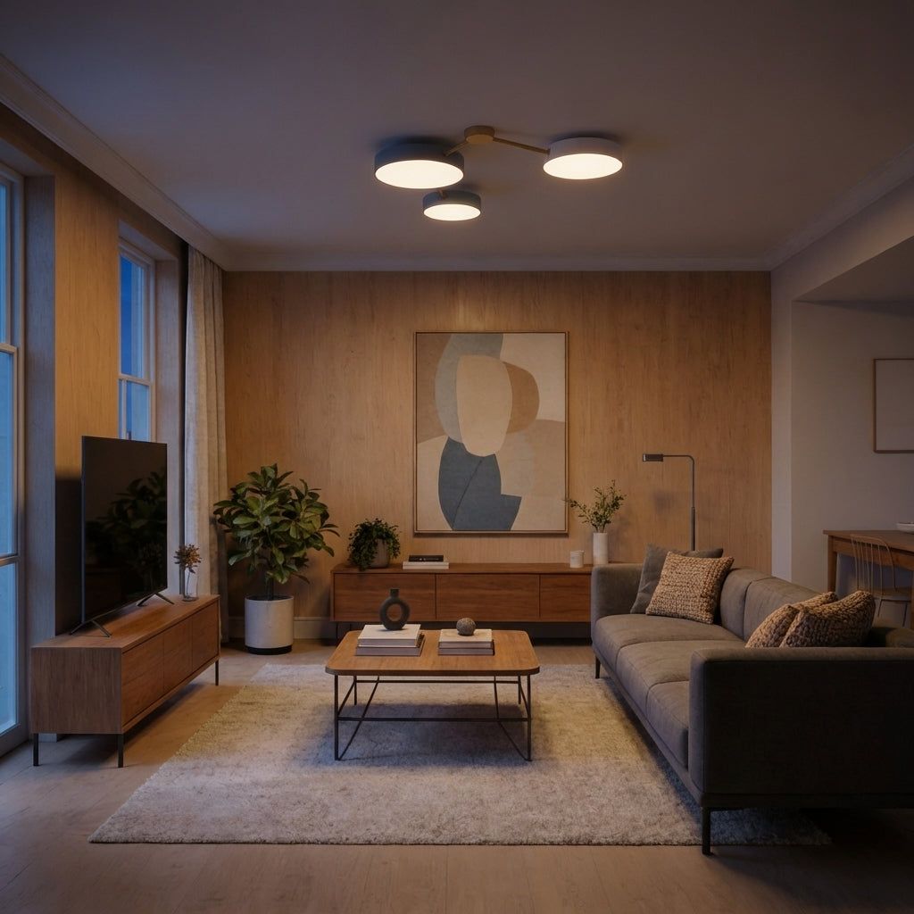 Scandinavian Low Profile Flush Mount Light Ceiling With Solid Wood Accent And Iron Frame Integrated LED
