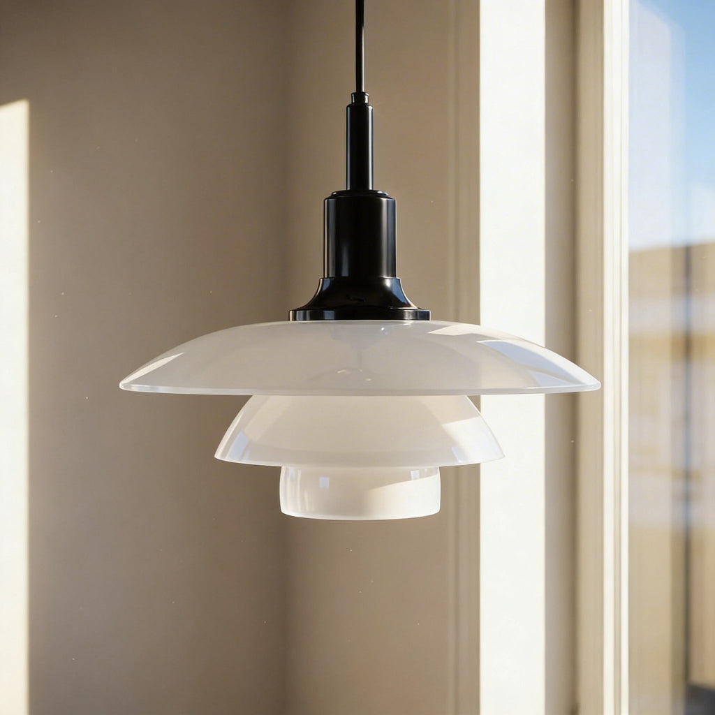 Danish Layered Pendant Light With Glass Shade For Soft Downward Illumination In Living Rooms
