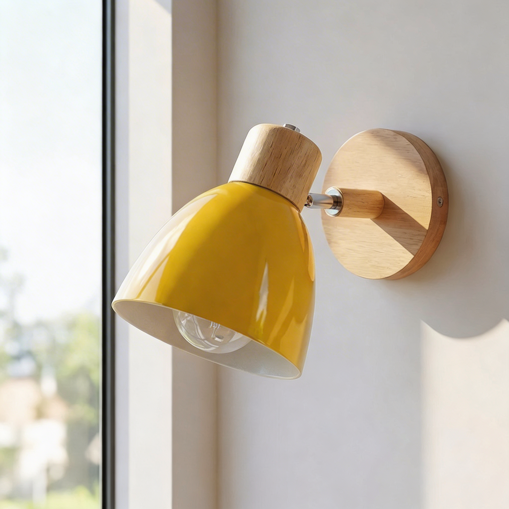 Wood and Metal Wall Sconce Light With Adjustable Shade for Indoor Living Rooms and Bedrooms
