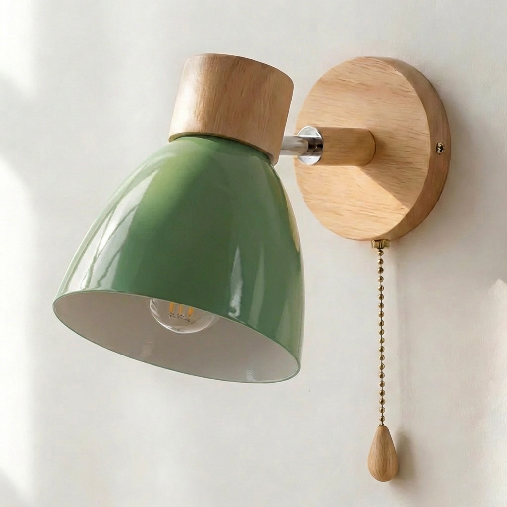 Wood and Metal Wall Sconce Light With Adjustable Shade for Indoor Living Rooms and Bedrooms