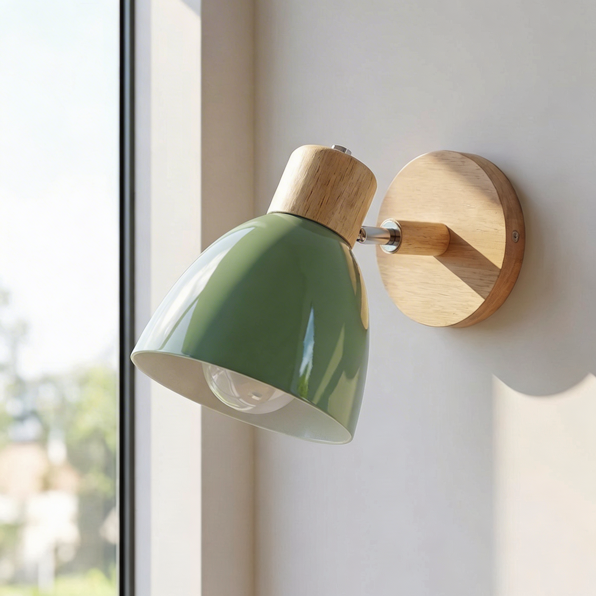Wood and Metal Wall Sconce Light With Adjustable Shade for Indoor Living Rooms and Bedrooms