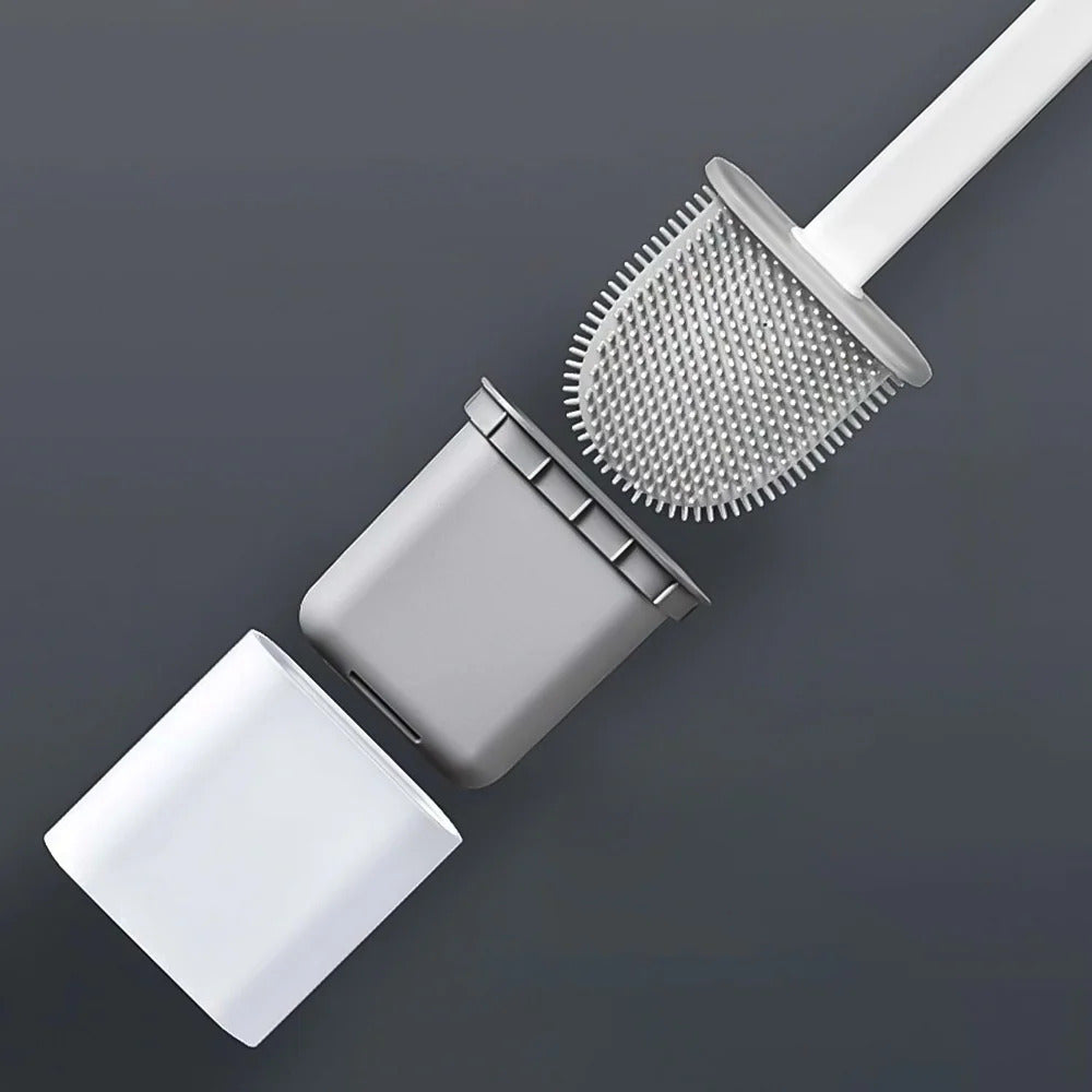 Silicone Flexible Wall-Mount Toilet Brush With Holder, Hygienic No-Drill Cleaning