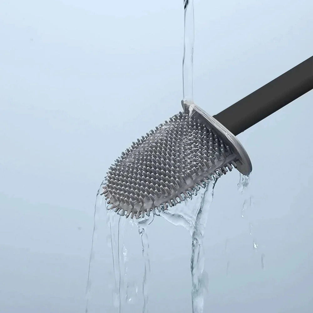Silicone Flexible Wall-Mount Toilet Brush With Holder, Hygienic No-Drill Cleaning