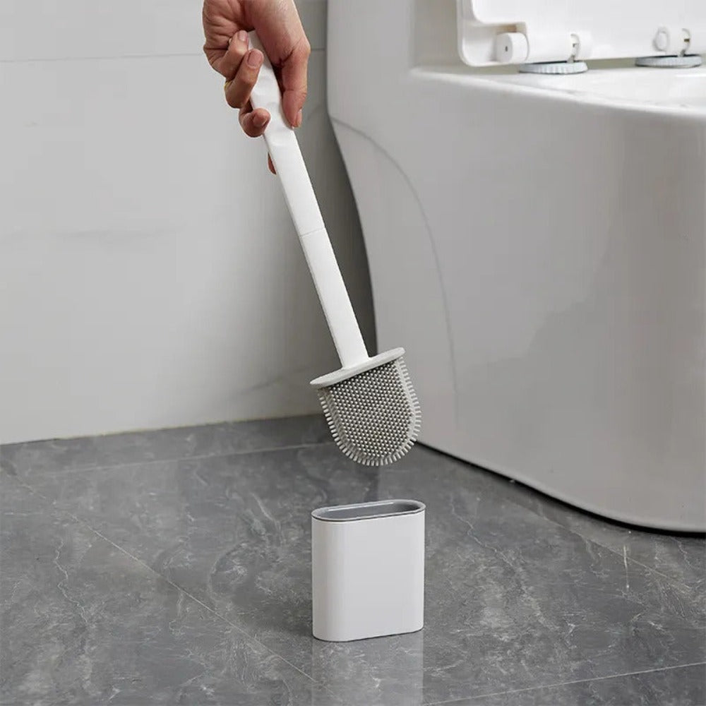 Silicone Flexible Wall-Mount Toilet Brush With Holder, Hygienic No-Drill Cleaning
