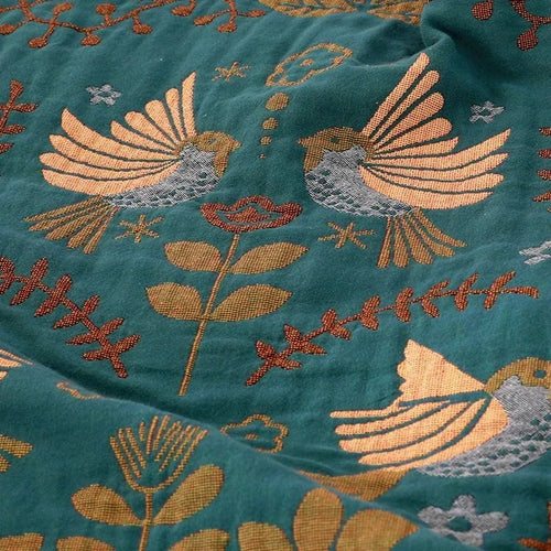 Birds Among Flowers Cotton Throw Reversible Botanical Scandinavian Design For Sofa And Bed