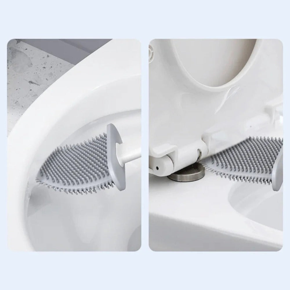 Silicone Flexible Wall-Mount Toilet Brush With Holder, Hygienic No-Drill Cleaning