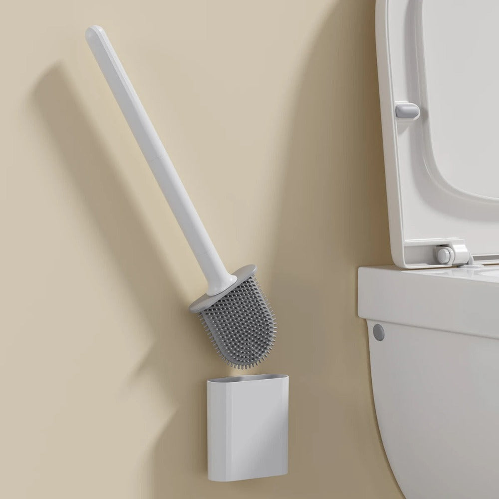 Silicone Flexible Wall-Mount Toilet Brush With Holder, Hygienic No-Drill Cleaning