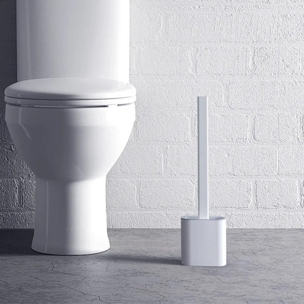 Silicone Flexible Wall-Mount Toilet Brush With Holder, Hygienic No-Drill Cleaning