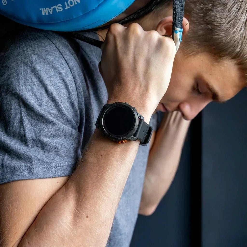Black and Grey Garmin Fenix 5/6 Sport Strap — Secure Buckle
