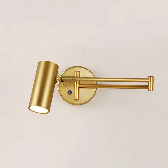 Versatile Wall Light With Adjustable Arm And Cylindrical Spotlight In Brass Or Black Metal