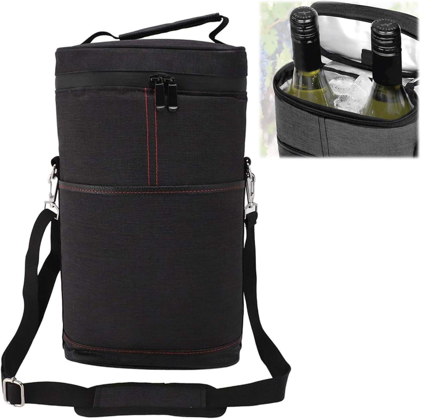 Two-Bottle Insulated Canvas Wine Tote With Adjustable Shoulder Strap