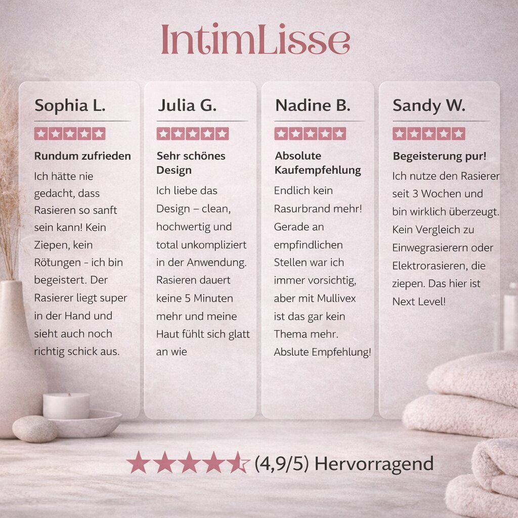 Dámský elektrický holicí strojek IntimLisse na intimní partie — 2 nástavce, šetrné odstraňování chloupků