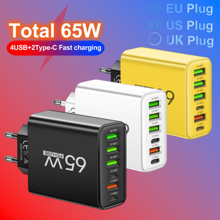 65W Six-Port USB Charger For Office Home And Travel