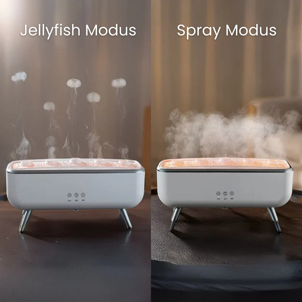 JellyMist מפיץ ארומתרפיה — אפקט ערפל מדוזה, שני מצבים, חמש פיות יציאה ואור צבעוני