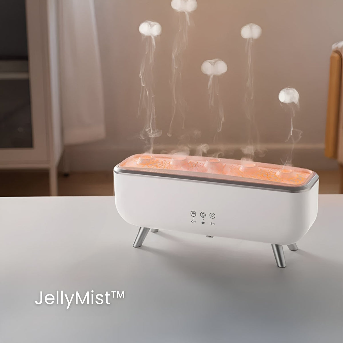 JellyMist מפיץ ארומתרפיה — אפקט ערפל מדוזה, שני מצבים, חמש פיות יציאה ואור צבעוני