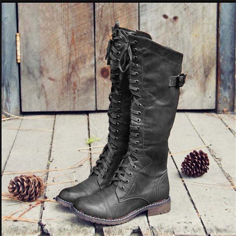 Womens Classic Leather Boots For Riding With Lace-Up Front