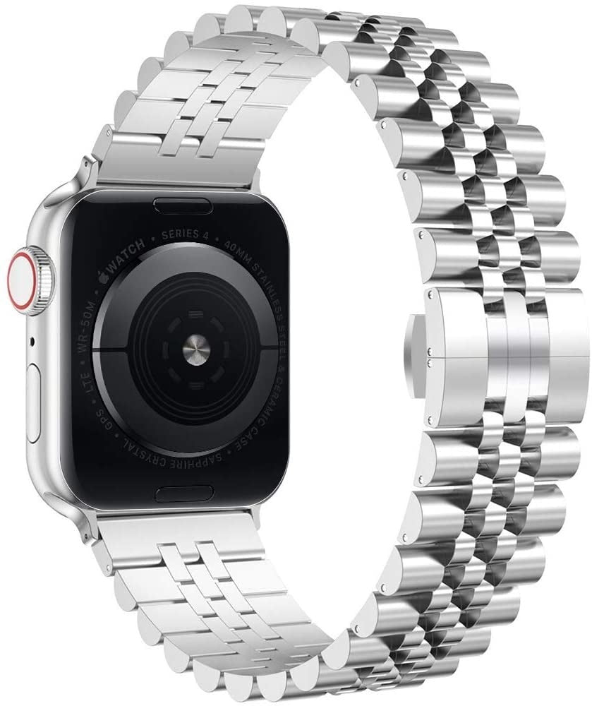 Jubiläums-Edelstahlarmband für die Apple Watch, silberfarben – fein poliertes Gliederdesign