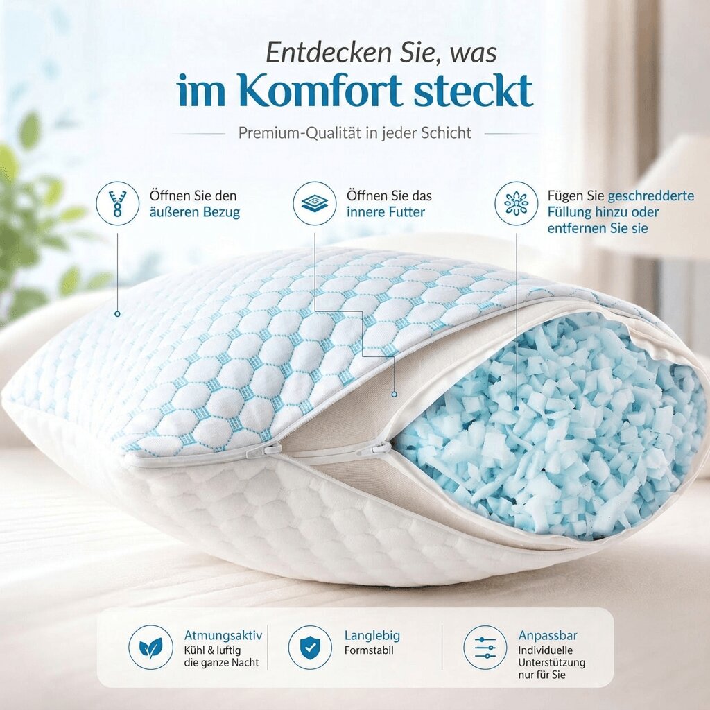 Almohada ajustable para dormir con efecto refrescante Kühlwoge — Diseño transpirable