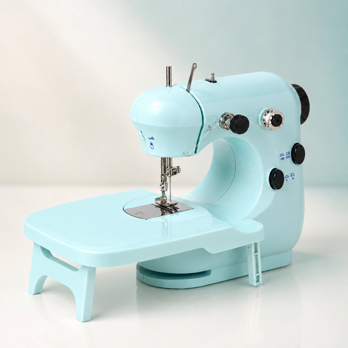 Nahtglanz compacte naaimachine — 2 snelheidsstanden, uitschuifbare tafel voor beginners