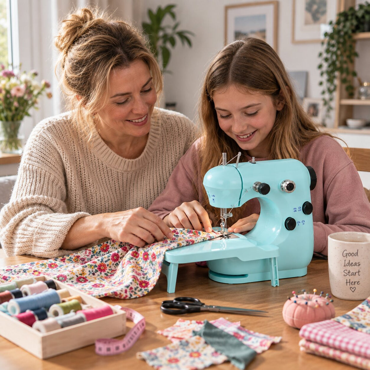 Nahtglanz compacte naaimachine — 2 snelheidsstanden, uitschuifbare tafel voor beginners